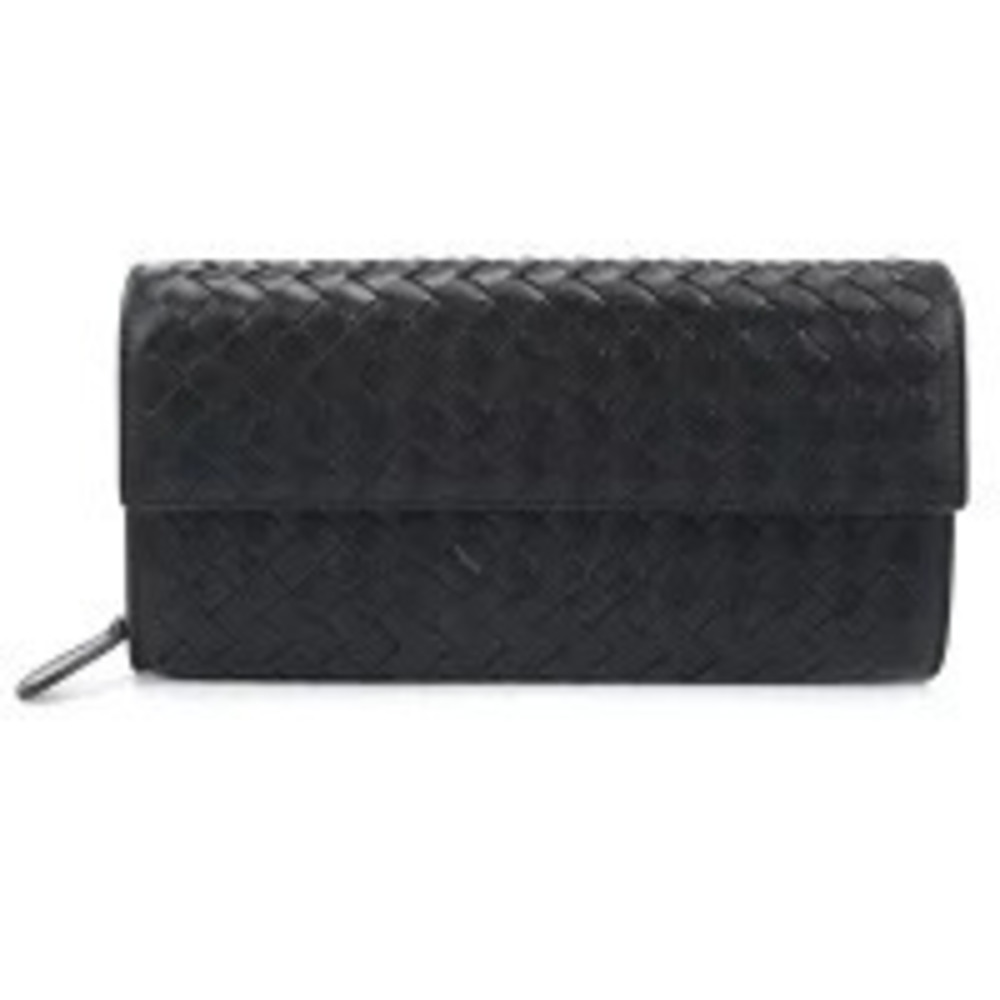 Bottega Veneta Long Wallet Bi fold Intrecciato Black